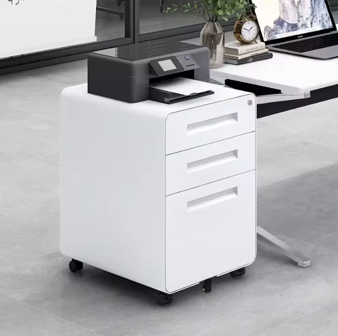 Witte Metalen Dossierkast met Slot – 3 Lades, Verrijdbaar Onder Bureau
