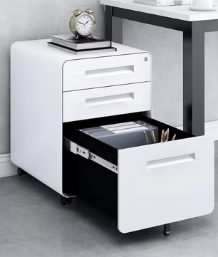 Witte Metalen Dossierkast met Slot – 3 Lades, Verrijdbaar Onder Bureau