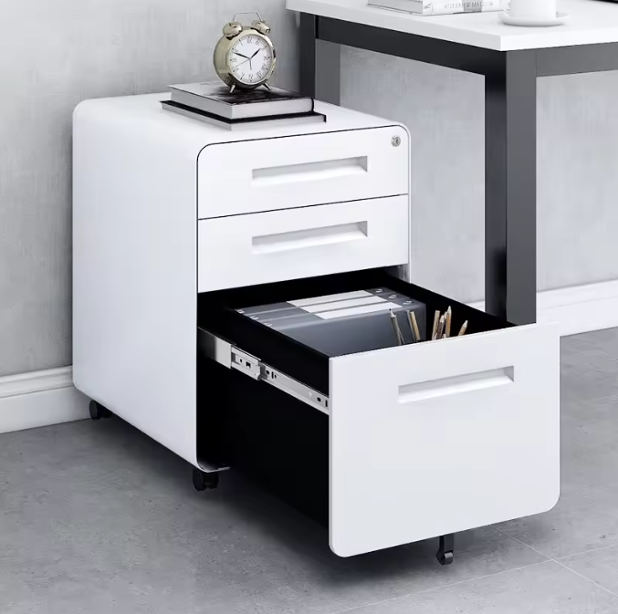 Witte Metalen Dossierkast met Slot – 3 Lades, Verrijdbaar Onder Bureau