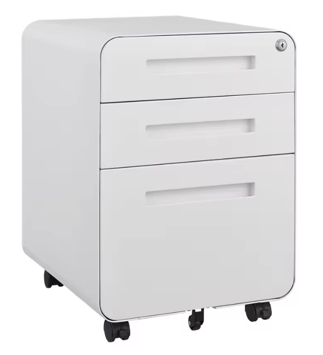 Witte Metalen Dossierkast met Slot – 3 Lades, Verrijdbaar Onder Bureau