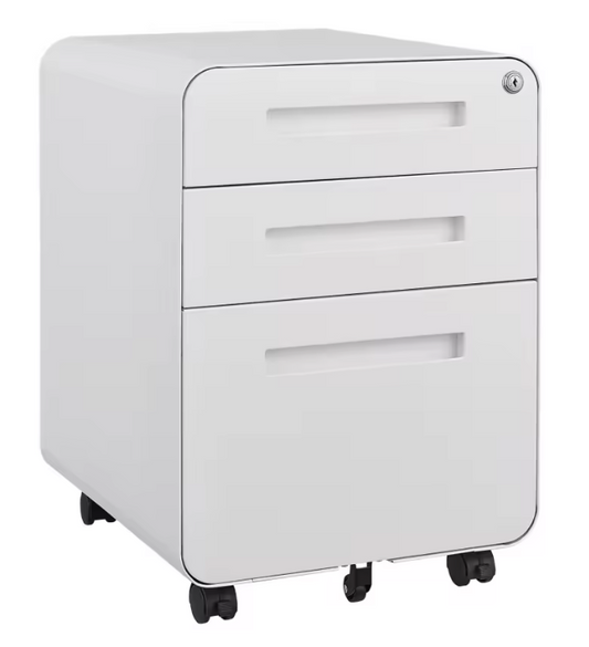 Witte Metalen Dossierkast met Slot – 3 Lades, Verrijdbaar Onder Bureau