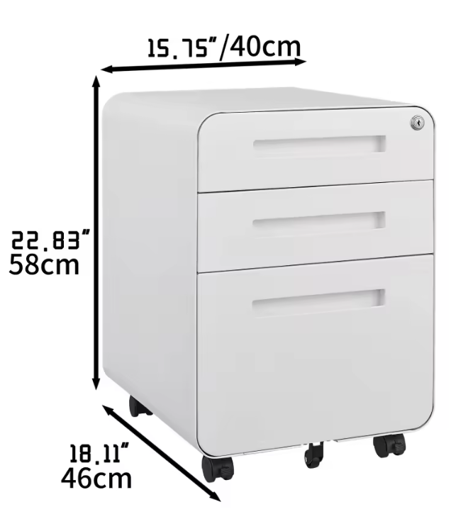 Witte Metalen Dossierkast met Slot – 3 Lades, Verrijdbaar Onder Bureau