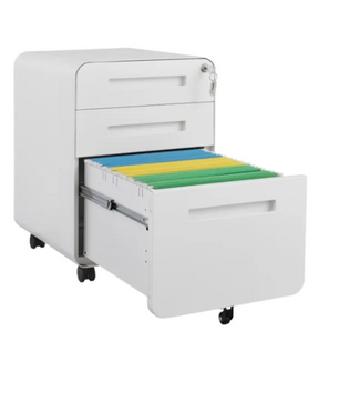 Witte Metalen Dossierkast met Slot – 3 Lades, Verrijdbaar Onder Bureau