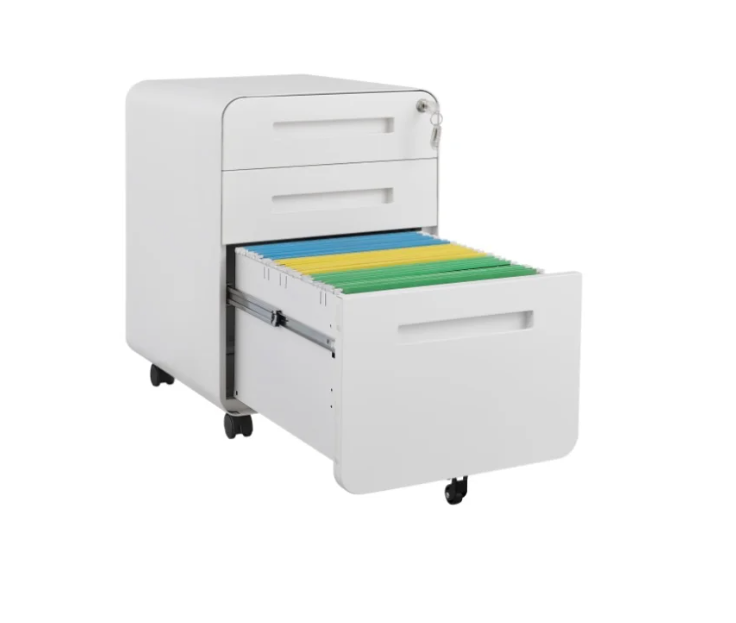 Witte Metalen Dossierkast met Slot – 3 Lades, Verrijdbaar Onder Bureau