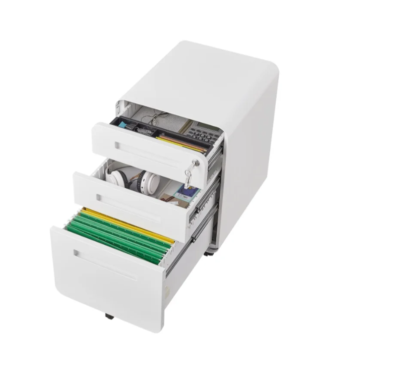 Witte Metalen Dossierkast met Slot – 3 Lades, Verrijdbaar Onder Bureau