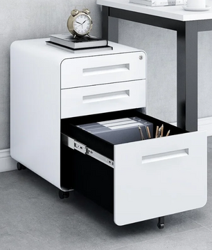 Witte Metalen Dossierkast met Slot – 3 Lades, Verrijdbaar Onder Bureau