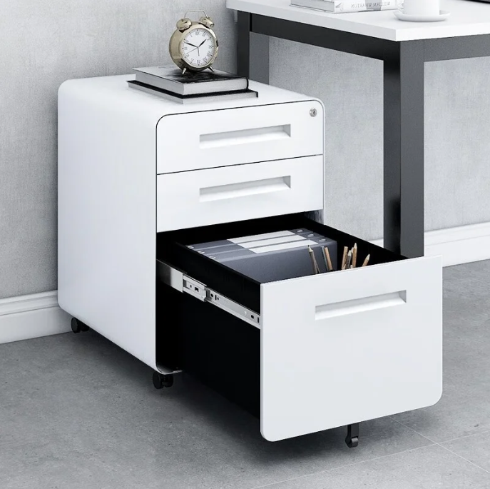 Witte Metalen Dossierkast met Slot – 3 Lades, Verrijdbaar Onder Bureau