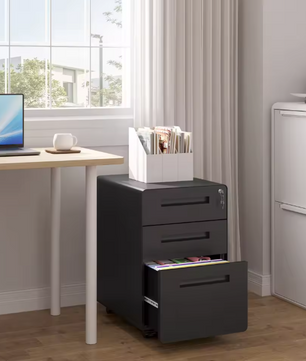 Metalen Dossierkast met Slot – 3 Lades, Verrijdbaar Onder Bureau