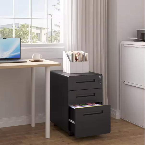 Metalen Dossierkast met Slot – 3 Lades, Verrijdbaar Onder Bureau