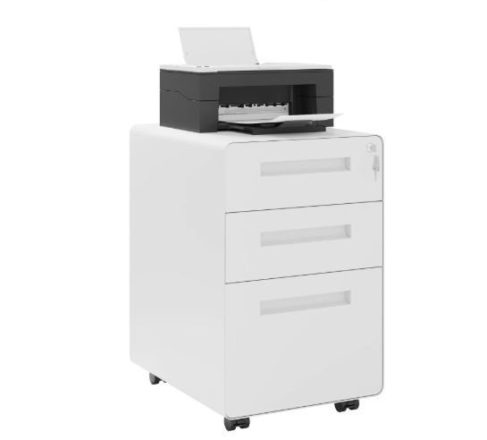 Metalen Dossierkast met Slot – 3 Lades, Verrijdbaar Onder Bureau