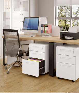 Metalen Dossierkast met Slot – 3 Lades, Verrijdbaar Onder Bureau