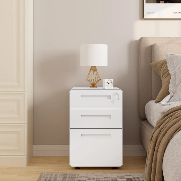 Metalen Dossierkast met Slot – 3 Lades, Verrijdbaar Onder Bureau