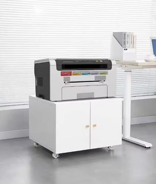 Witte Metalen Printerkast met Deuren en Wielen – Verstelbare Planken