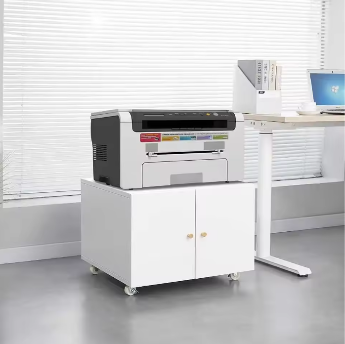 Witte Metalen Printerkast met Deuren en Wielen – Verstelbare Planken