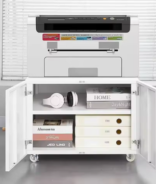 Witte Metalen Printerkast met Deuren en Wielen – Verstelbare Planken