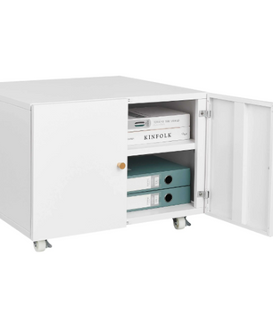 Witte Metalen Printerkast met Deuren en Wielen – Verstelbare Planken