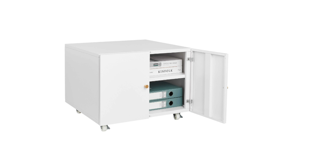 Witte Metalen Printerkast met Deuren en Wielen – Verstelbare Planken