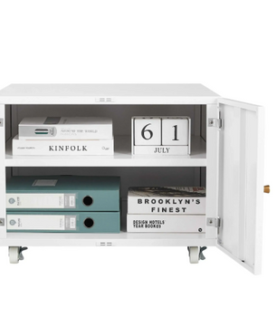 Witte Metalen Printerkast met Deuren en Wielen – Verstelbare Planken