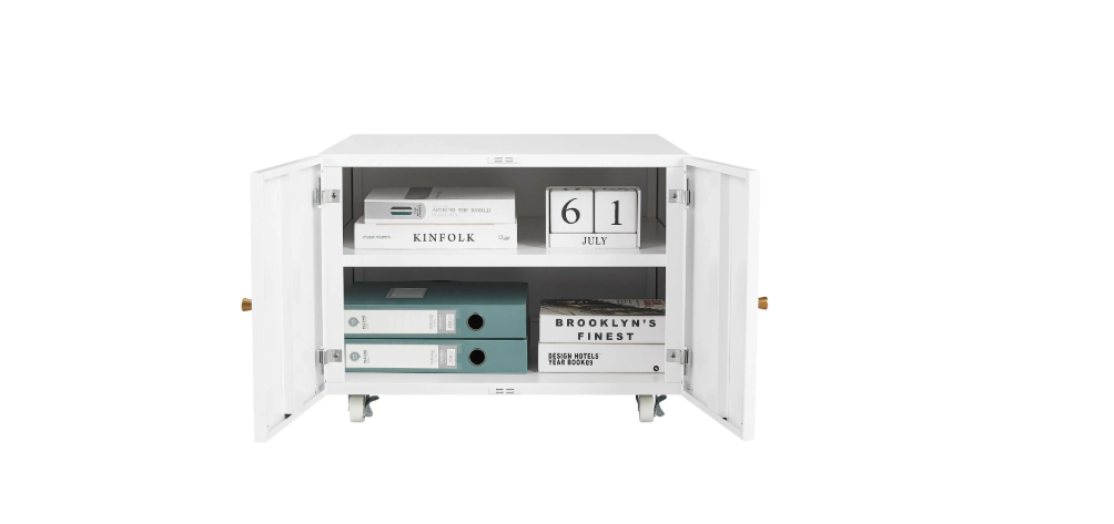 Witte Metalen Printerkast met Deuren en Wielen – Verstelbare Planken