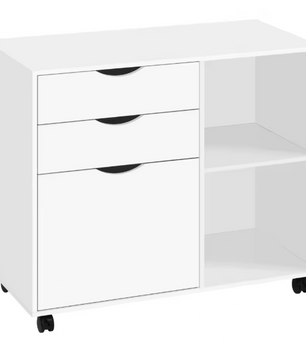 Witte Verrijdbare Dossierkast met 3 Lades – Hangmappen & Open Vakken