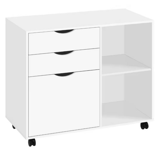 Witte Verrijdbare Dossierkast met 3 Lades – Hangmappen & Open Vakken