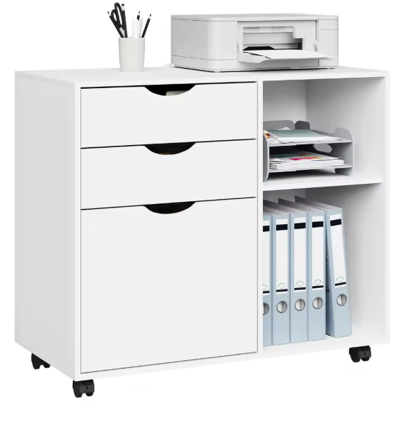 Witte Verrijdbare Dossierkast met 3 Lades – Hangmappen & Open Vakken