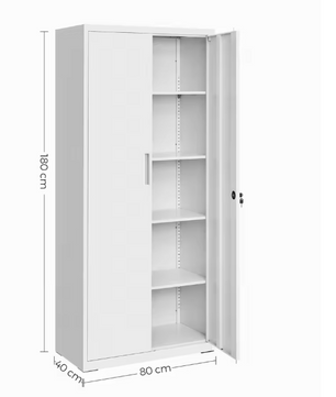 Stalen Archiefkast met Dubbele Deuren – 5 Verstelbare Legplanken en Slot, 180 cm Hoog