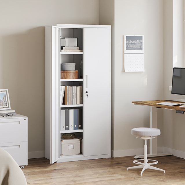 Stalen Archiefkast met Dubbele Deuren – 5 Verstelbare Legplanken en Slot, 180 cm Hoog