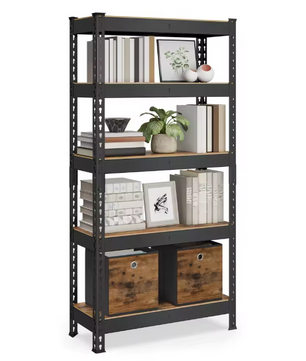 Zware Opbergrek met 5 Verstelbare Planken – Staal en MDF, 150 cm Hoog