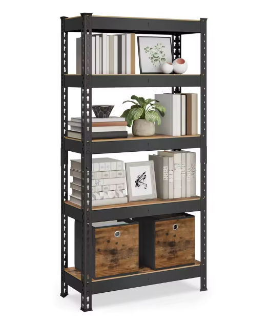 Zware Opbergrek met 5 Verstelbare Planken – Staal en MDF, 150 cm Hoog