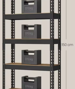Zware Opbergrek met 5 Verstelbare Planken – Staal en MDF, 150 cm Hoog
