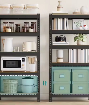 Zware Opbergrek met 5 Verstelbare Planken – Staal en MDF, 150 cm Hoog