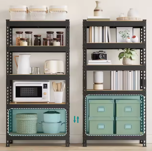 Zware Opbergrek met 5 Verstelbare Planken – Staal en MDF, 150 cm Hoog