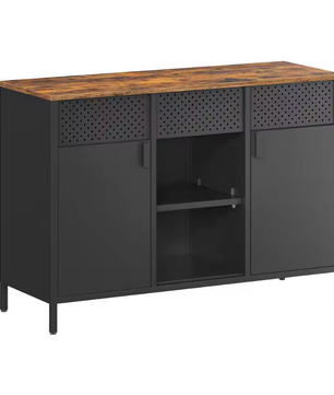 Industriële Opbergkast met Lade en Dubbele Deuren – Hout en Staal, 76 cm Hoog