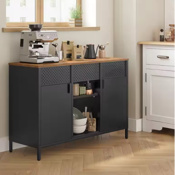 Industriële Opbergkast met Lade en Dubbele Deuren – Hout en Staal, 76 cm Hoog