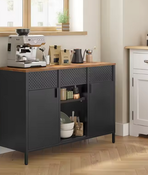 Industriële Opbergkast met Lade en Dubbele Deuren – Hout en Staal, 76 cm Hoog