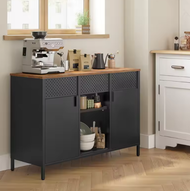 Industriële Opbergkast met Lade en Dubbele Deuren – Hout en Staal, 76 cm Hoog