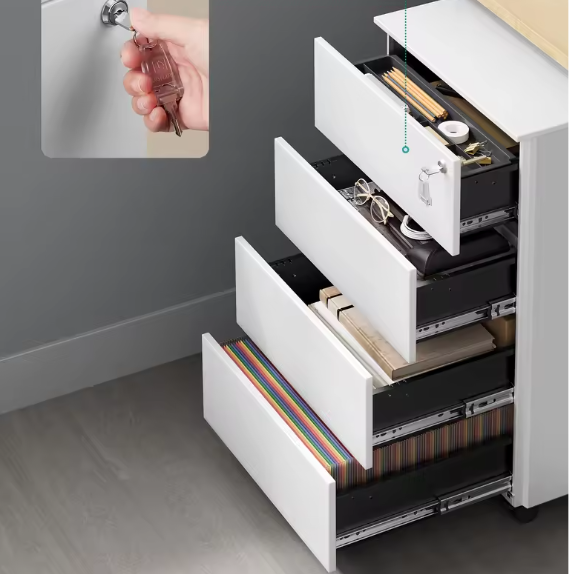 Verrijdbare Metalen Archiefkast met 4 Lades – Lockable en Kantelveilig