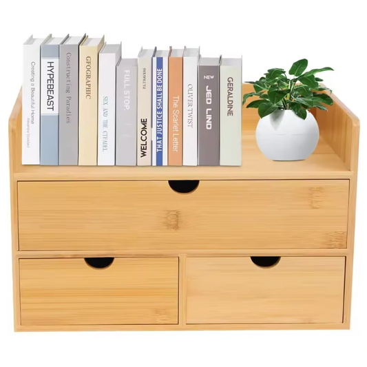 Bamboe Bureau Organizer met 3 Lades – Natuurlijke Opbergdoos met Handvat