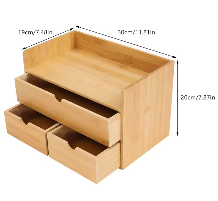 Bamboe Bureau Organizer met 3 Lades – Natuurlijke Opbergdoos met Handvat