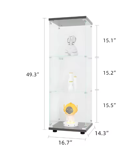 Moderne Glazen Vitrinekast met 3 Lagen – 125×42×36 cm, Gehard Glas