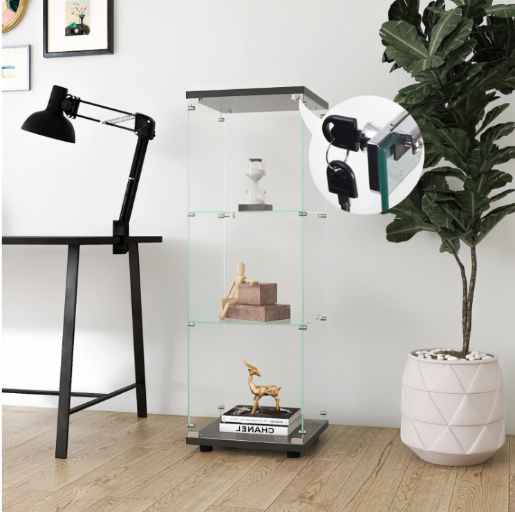 Moderne Glazen Vitrinekast met 3 Lagen – 125×42×36 cm, Gehard Glas