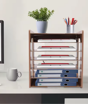 7-Laags Documentenrek – Houten Bureau Organizer met Hoge Draagkracht