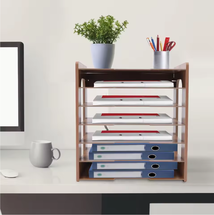 7-Laags Documentenrek – Houten Bureau Organizer met Hoge Draagkracht