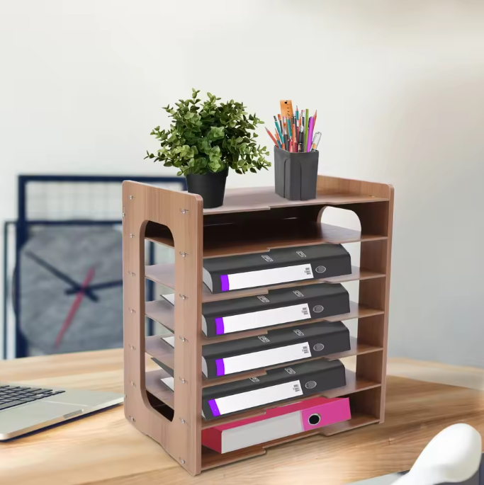 7-Laags Documentenrek – Houten Bureau Organizer met Hoge Draagkracht