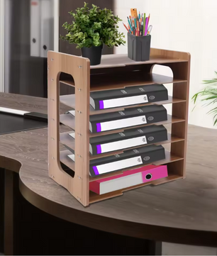 7-Laags Documentenrek – Houten Bureau Organizer met Hoge Draagkracht