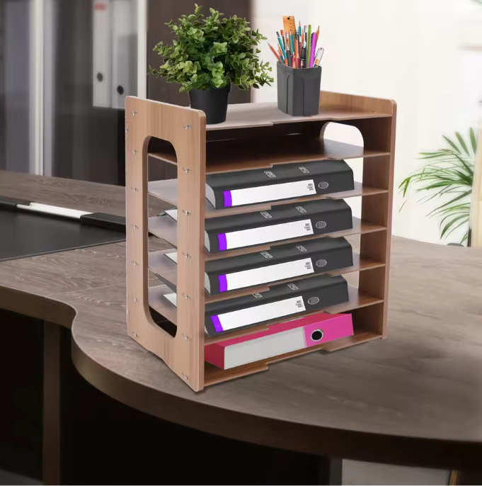 7-Laags Documentenrek – Houten Bureau Organizer met Hoge Draagkracht