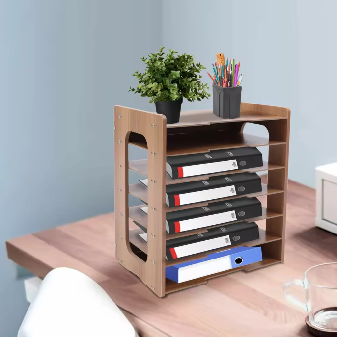 7-Laags Documentenrek – Houten Bureau Organizer met Hoge Draagkracht