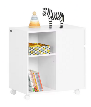 Mobiele Printerkast met Lade en Deur – Witte Opbergkast op Wielen