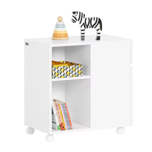 Mobiele Printerkast met Lade en Deur – Witte Opbergkast op Wielen